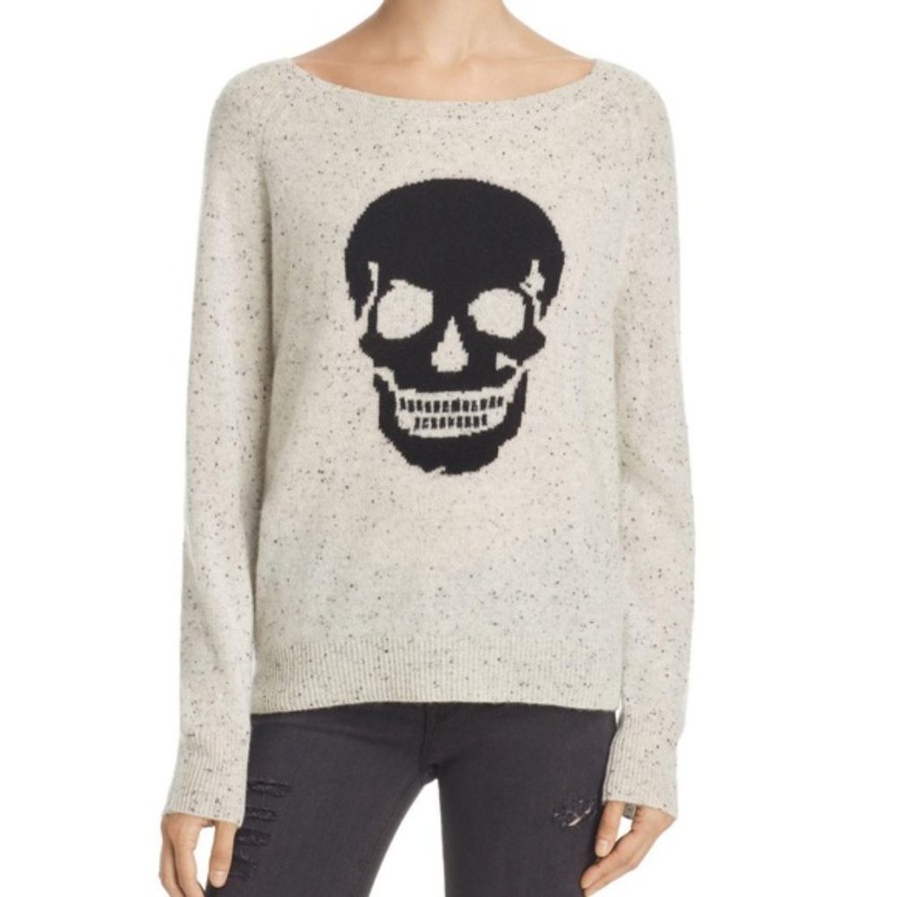 AQUA Cashmere Skull Donegal Sweater